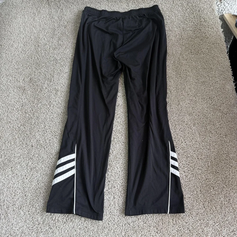 Adidas Track Pants Mens Medium Black Knit Elastic Waist Pockets Stripe Bootcut